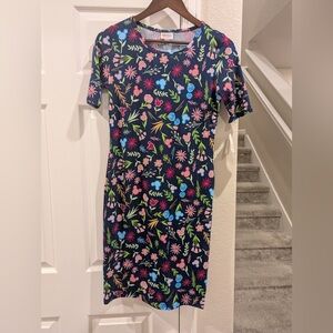NWT Disney LuLaRoe Navy Blue Floral Hidden Mickey Julia Dress Size Small